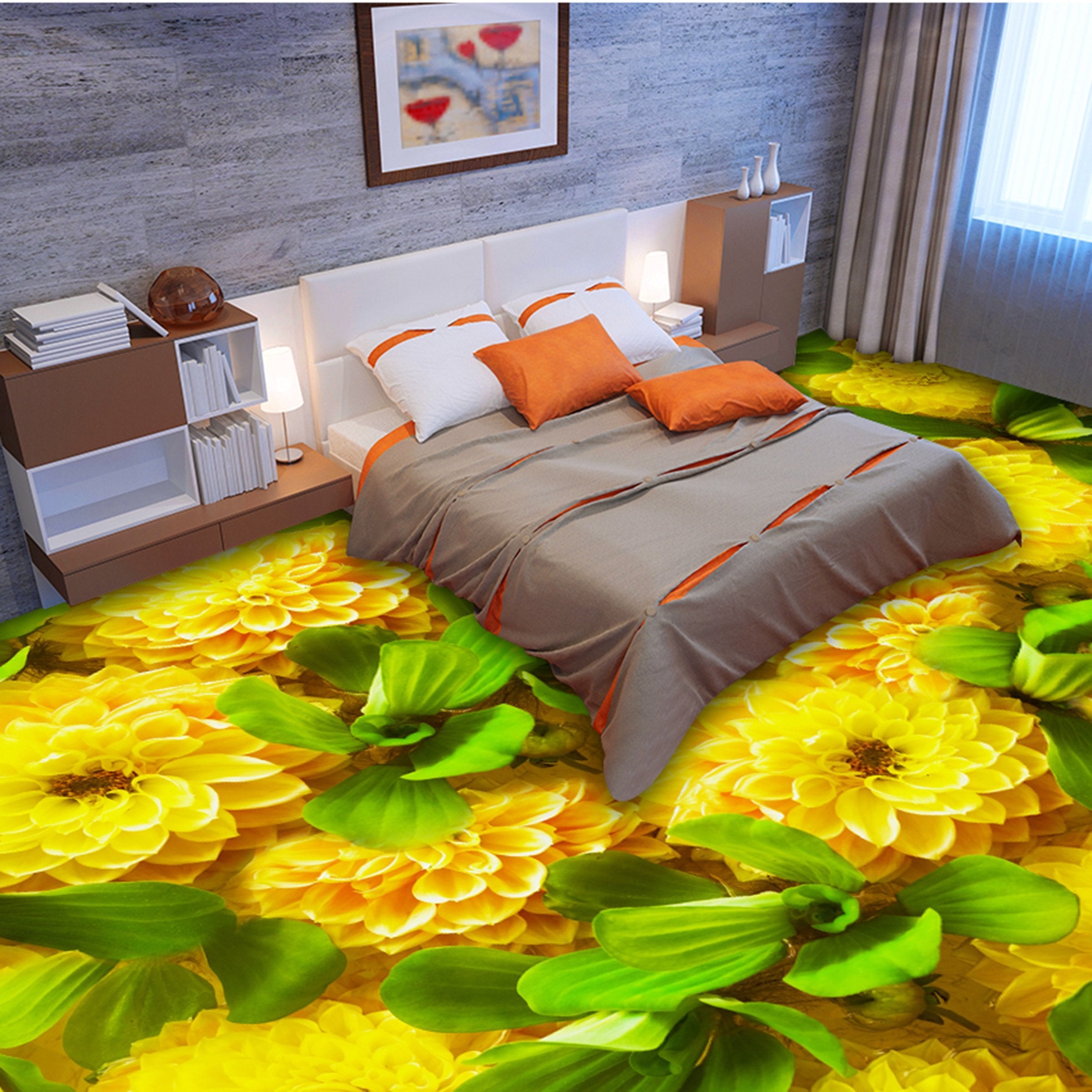 3D Yellow Flower WG174 Floor Mural Wallpaper AJ Wallpaper 2