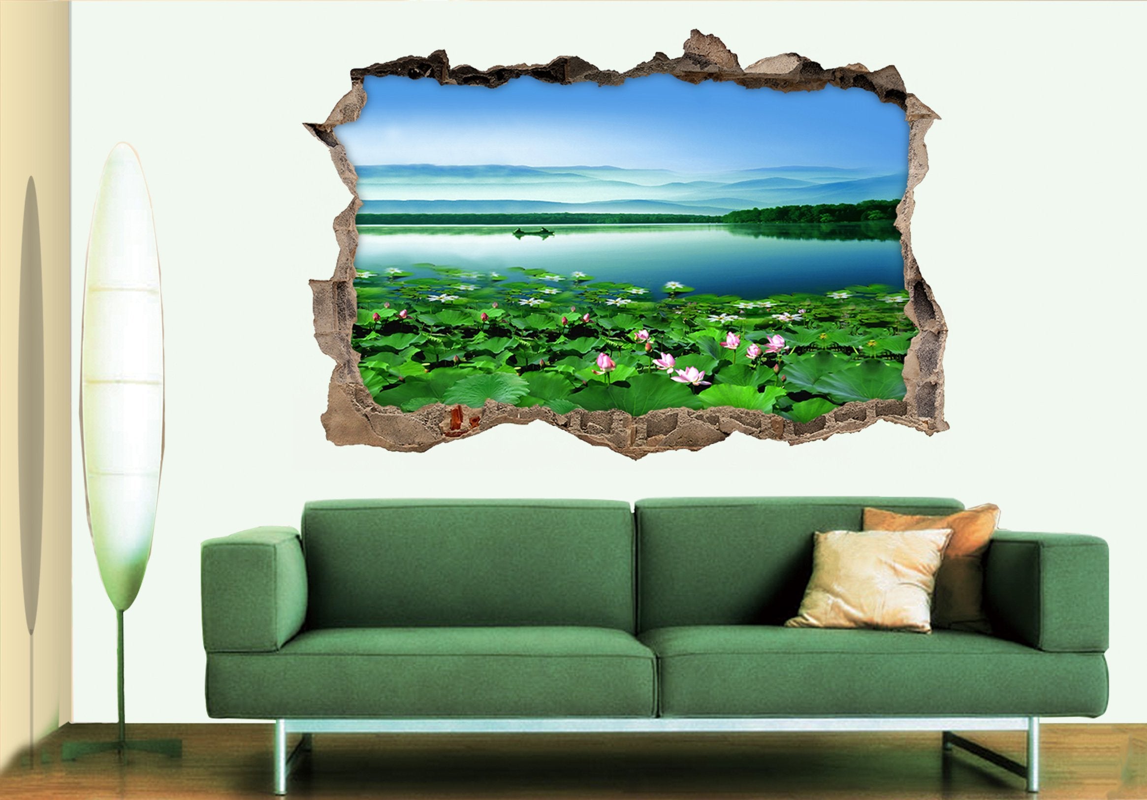 3D Pretty Lake Scenery 004 Broken Wall Murals Wallpaper AJ Wallpaper