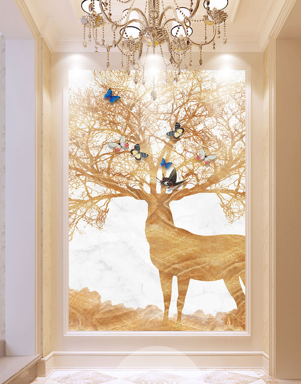 3D Deer Butterfly WG113 Wall Murals