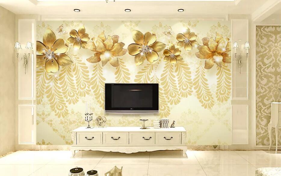 3D Golden Leaves 208 Wall Murals Wallpaper AJ Wallpaper 2