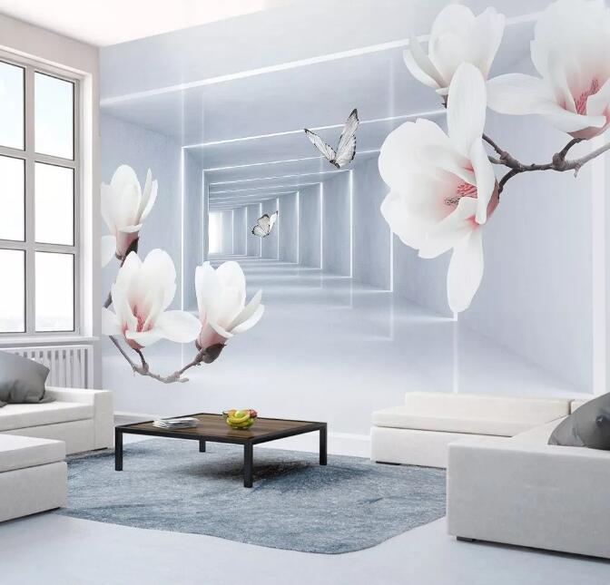 3D White Flowers WG26 Wall Murals Wallpaper AJ Wallpaper 2