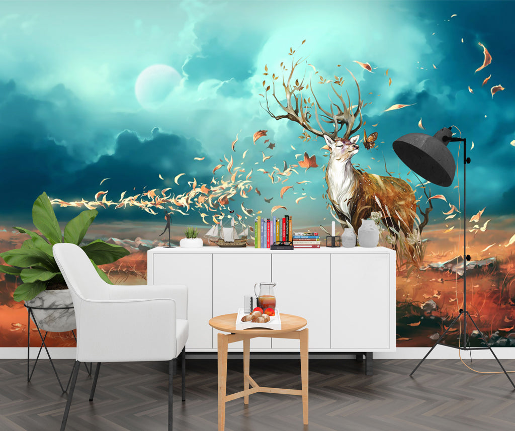 3D Deer Leaves WG039 Wall Murals