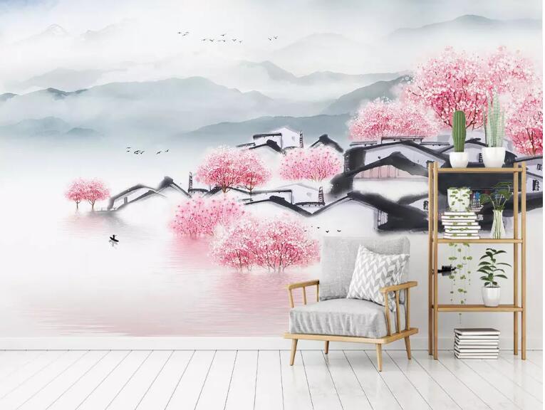 3D Pink Town WG20 Wall Murals Wallpaper AJ Wallpaper 2