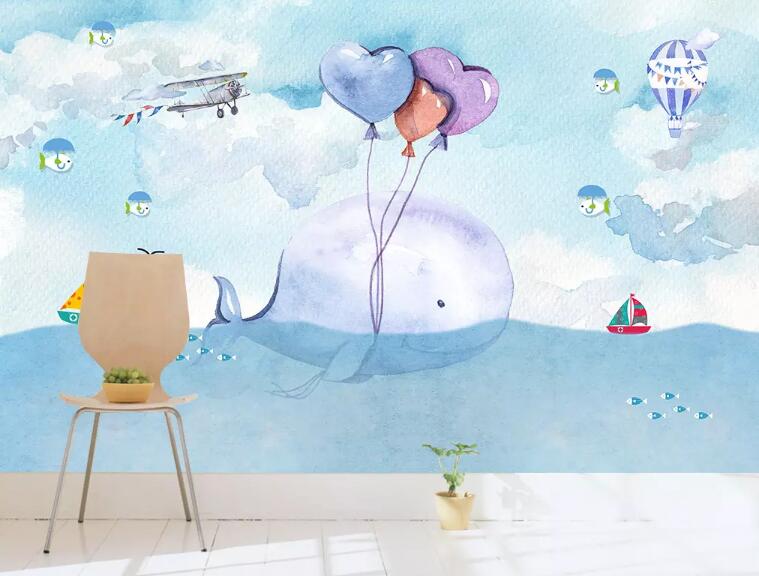 3D Cartoon Whale WG809 Wall Murals