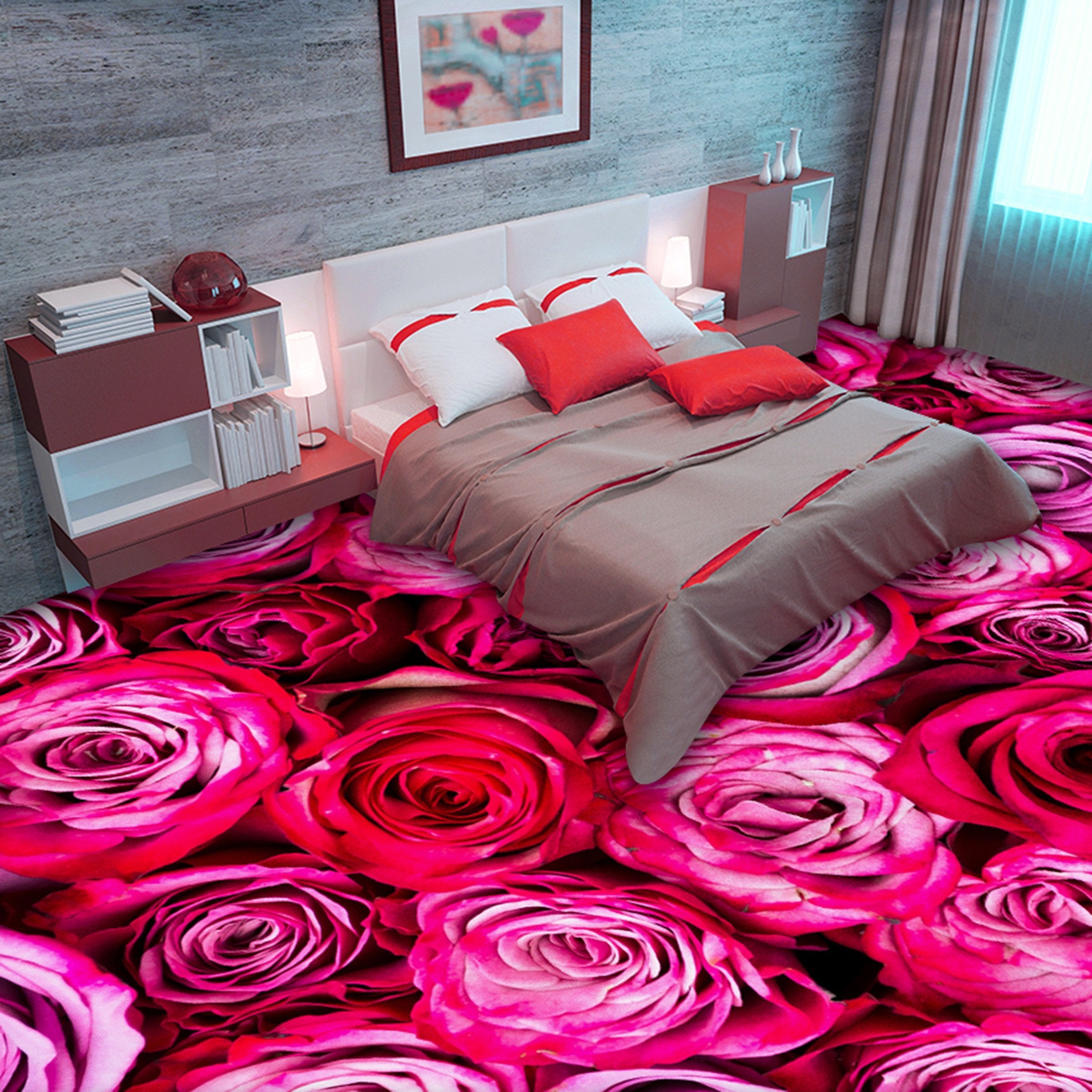 3D Pink Flowers WG065 Floor Mural Wallpaper AJ Wallpaper 2