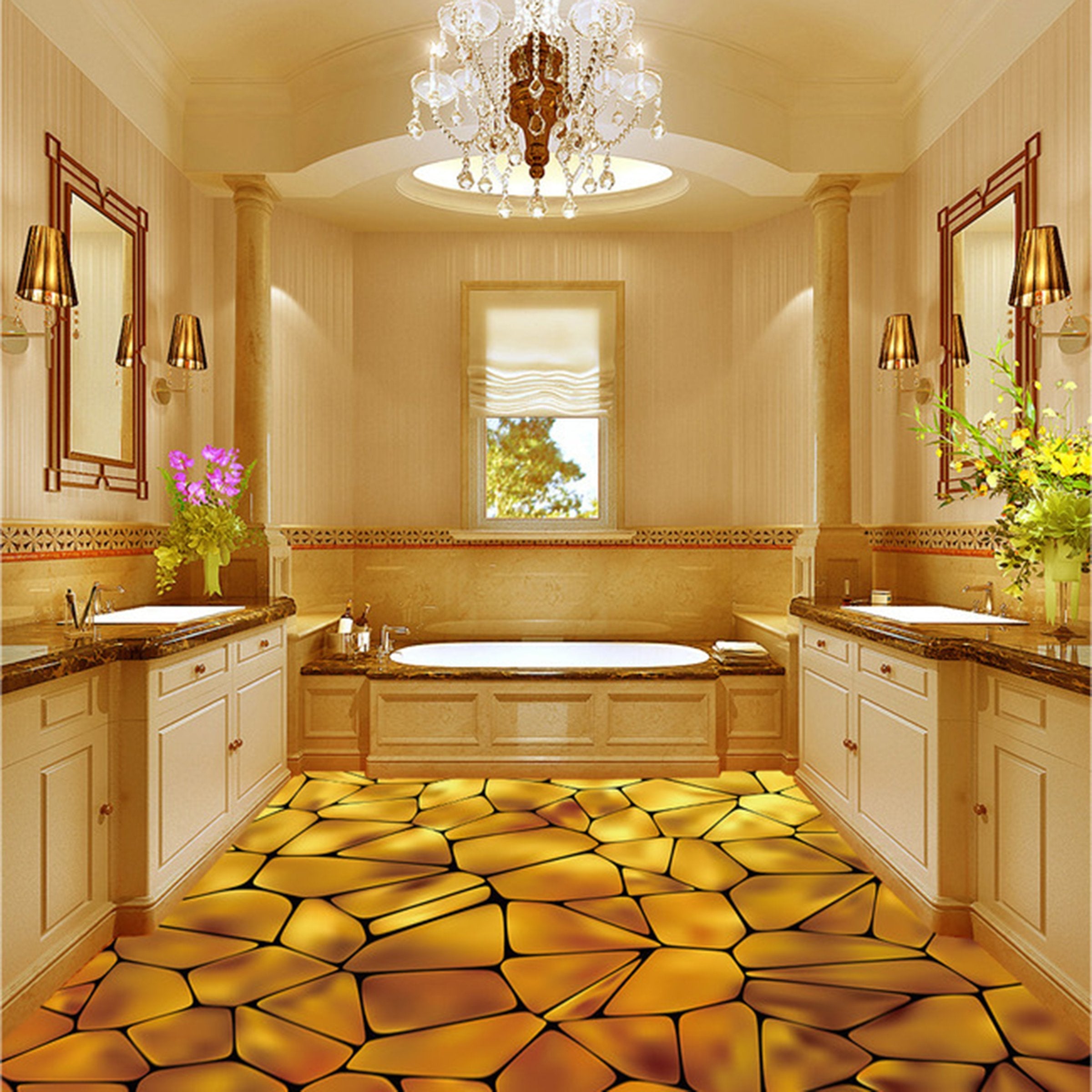 3D Golden Geometric Pattern WG010 Floor Mural Wallpaper AJ Wallpaper 2