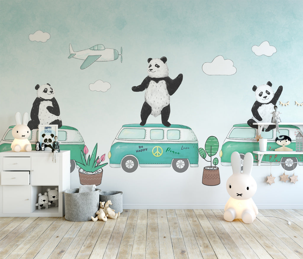 3D Car Panda WC003 Wall Murals