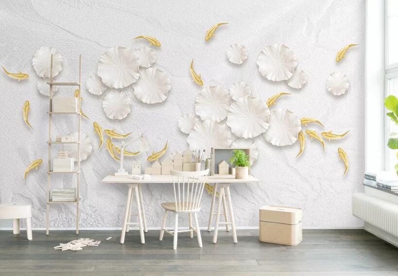 3D Goldfish Lotus Leaf WG30 Wall Murals Wallpaper AJ Wallpaper 2