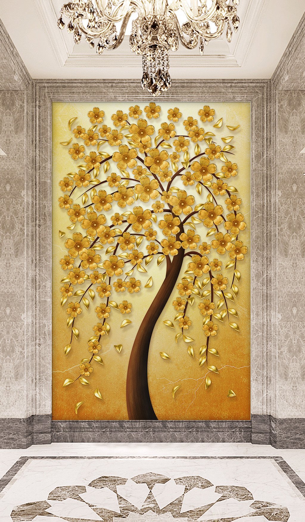 3D Gold Tree 446 Wall Murals Wallpaper AJ Wallpaper 2