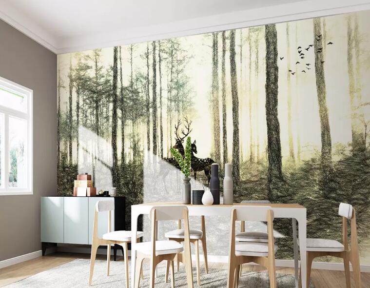 3D Deer Forest WG61 Wall Murals Wallpaper AJ Wallpaper 2