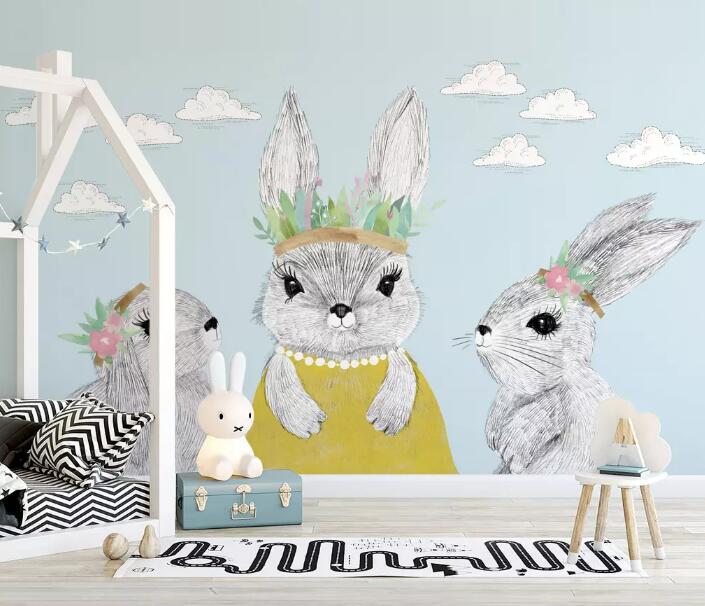 3D Gray Rabbit WG883 Wall Murals