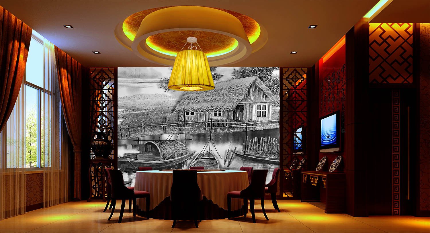 Riverside Thatched Hut Wallpaper AJ Wallpaper