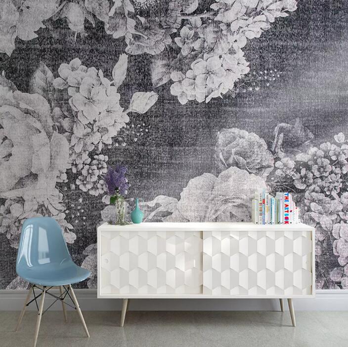 3D Gray Flowers WG35 Wall Murals Wallpaper AJ Wallpaper 2