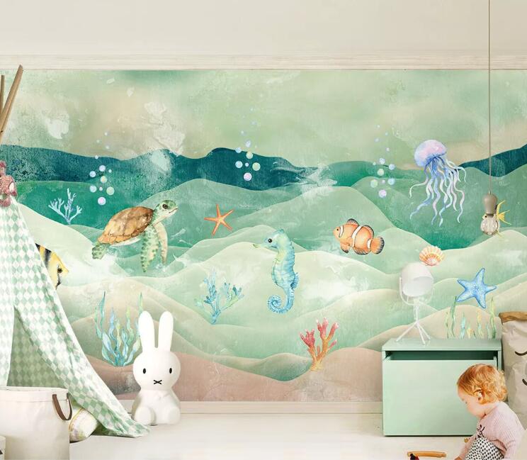 3D Sea Turtle Sea Horse WC206 Wall Murals