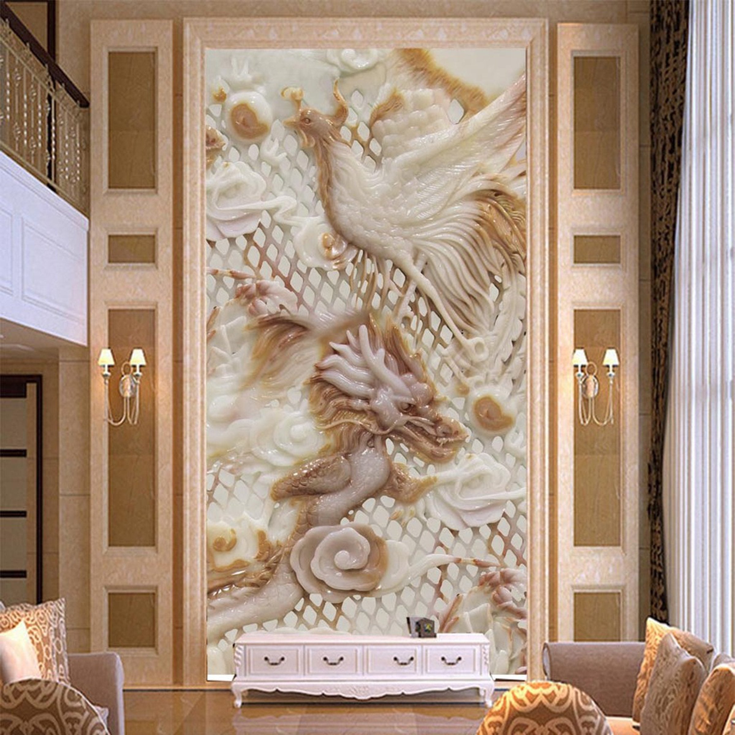 3D Marble Peacock 369 Wall Murals Wallpaper AJ Wallpaper 2
