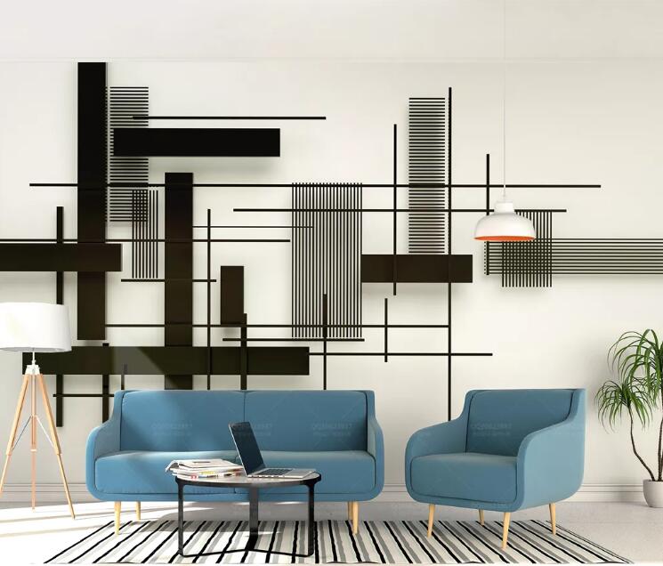 3D Black Geometry WC132 Wall Murals