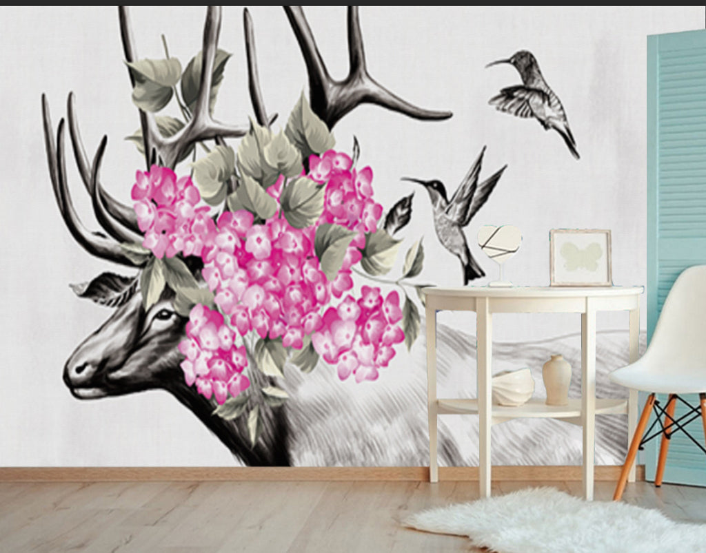 3D Deer Flower WG291 Wall Murals