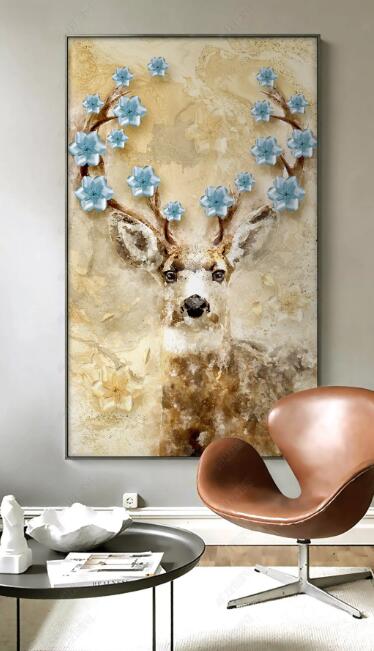 3D Flower Deer WC290 Wall Murals