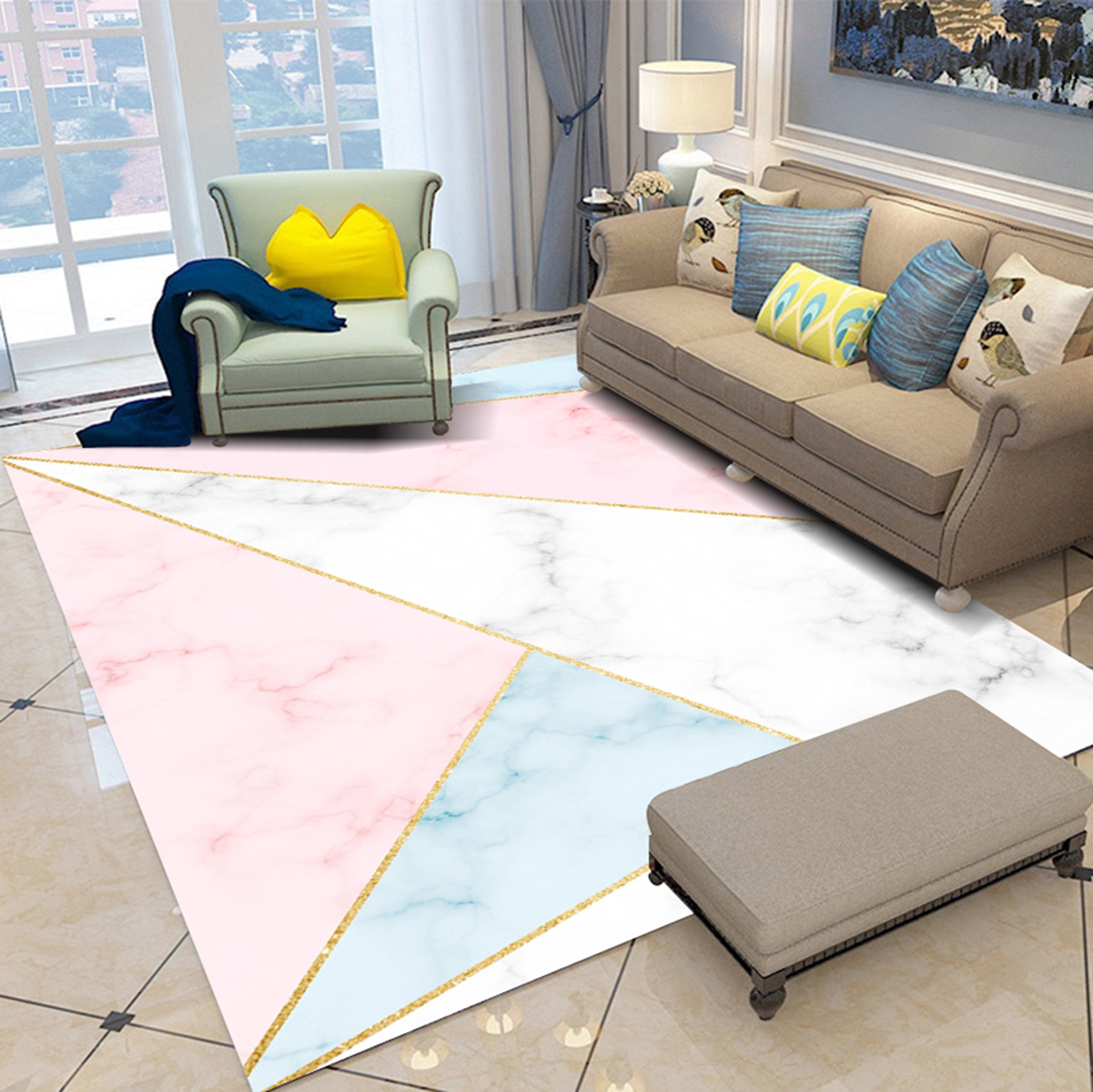 3D Pink Blue Triangle WG096 Non Slip Rug Mat Mat AJ Creativity Home