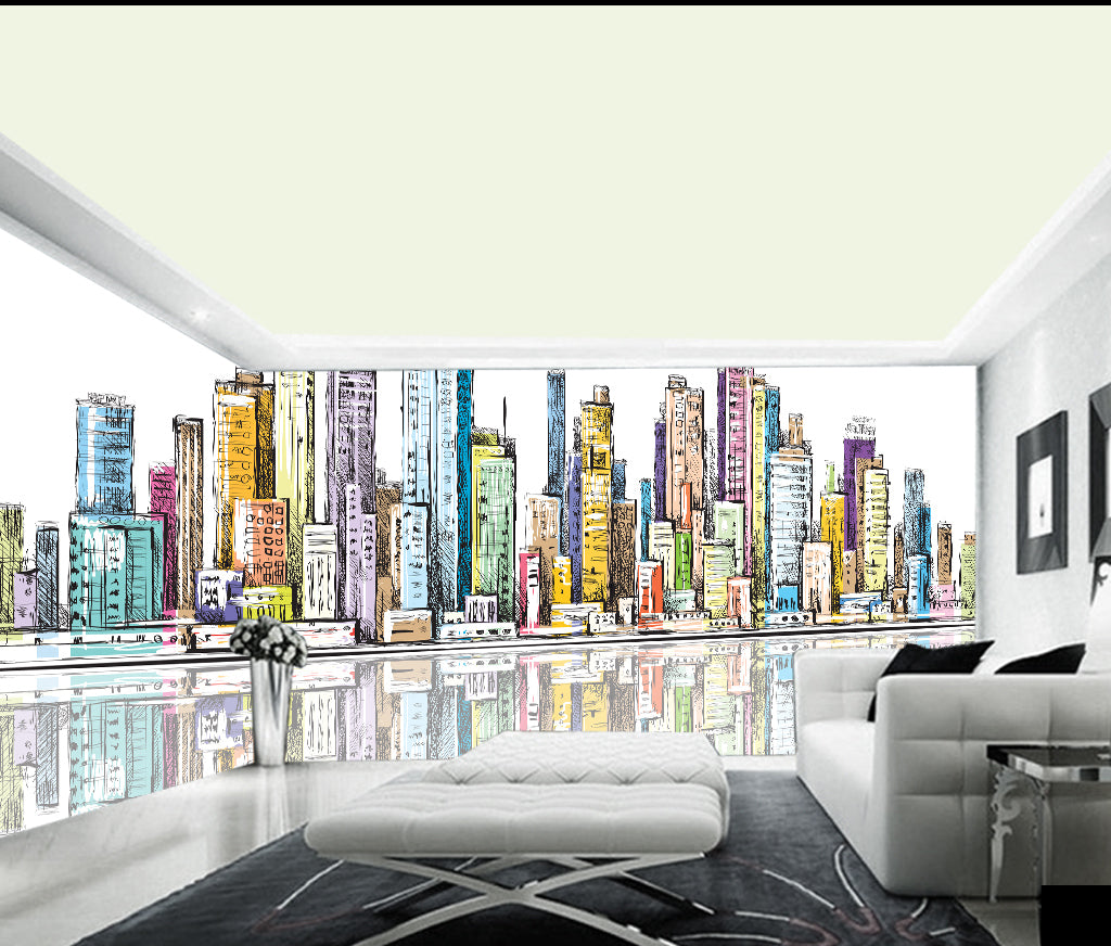 3D Colored Building WG410 Wall Murals