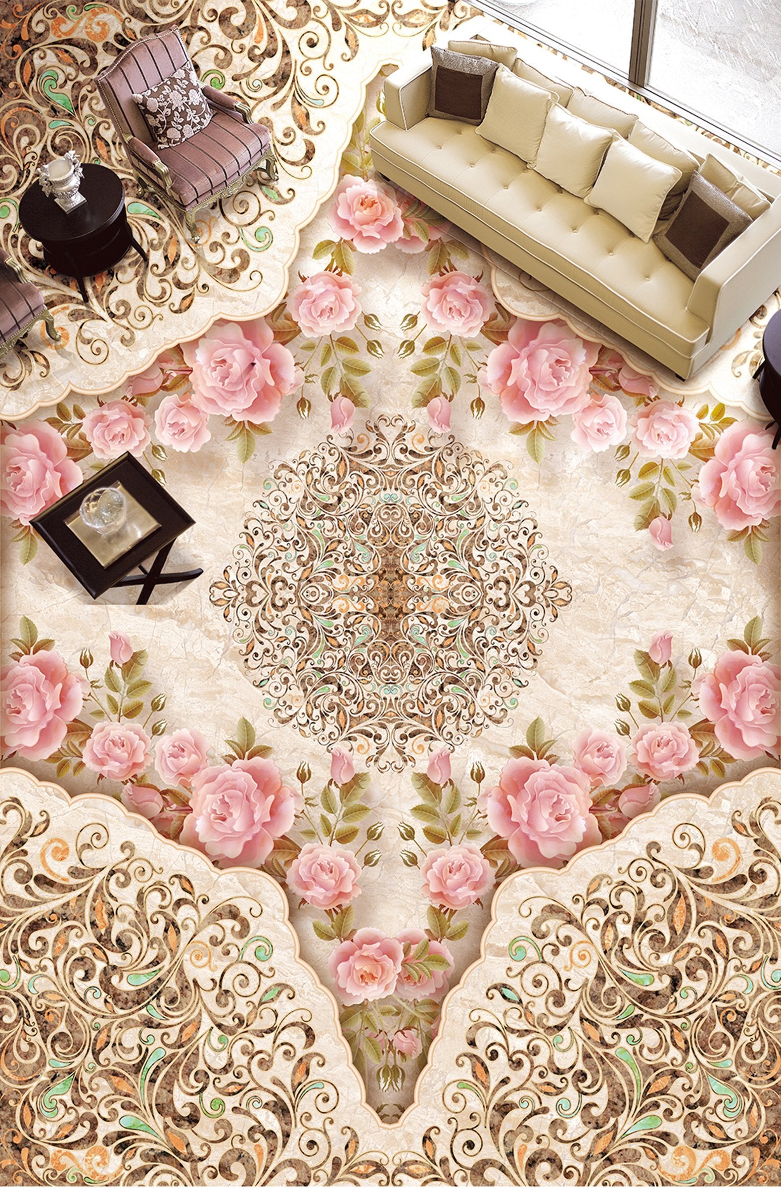 3D Pink Rose WG366 Floor Mural Wallpaper AJ Wallpaper 2
