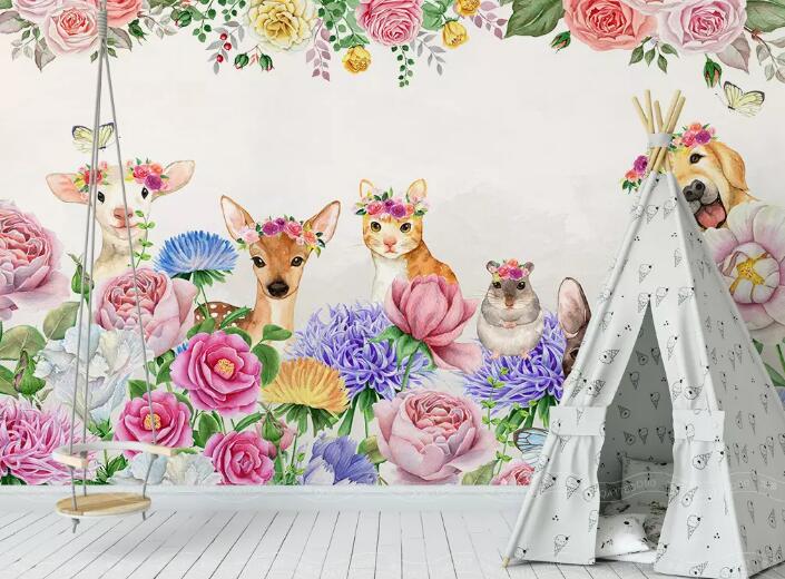 3D Fawn Flower 536 Wall Murals Wallpaper AJ Wallpaper 2