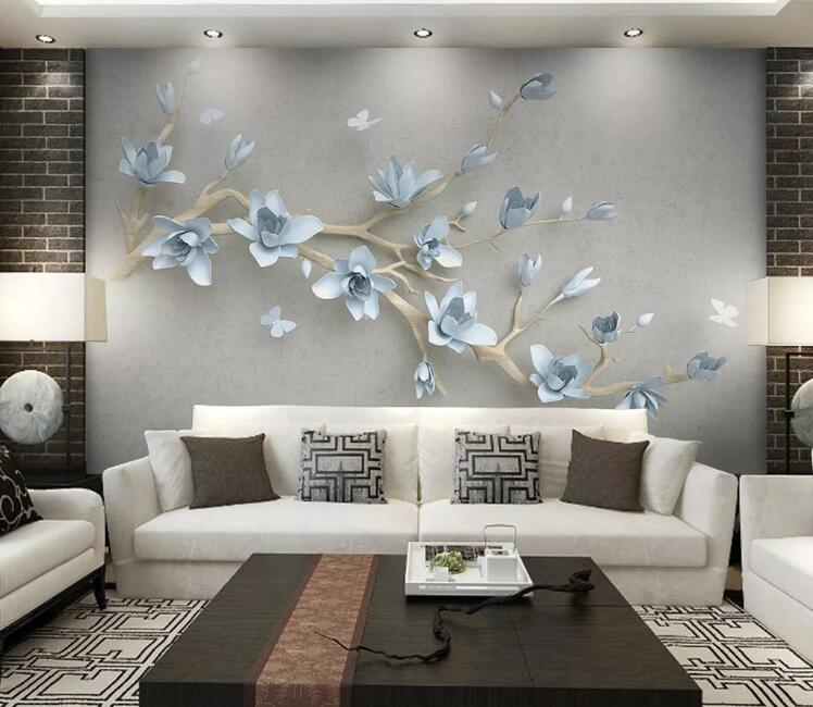 3D Blue Flowers WC203 Wall Murals