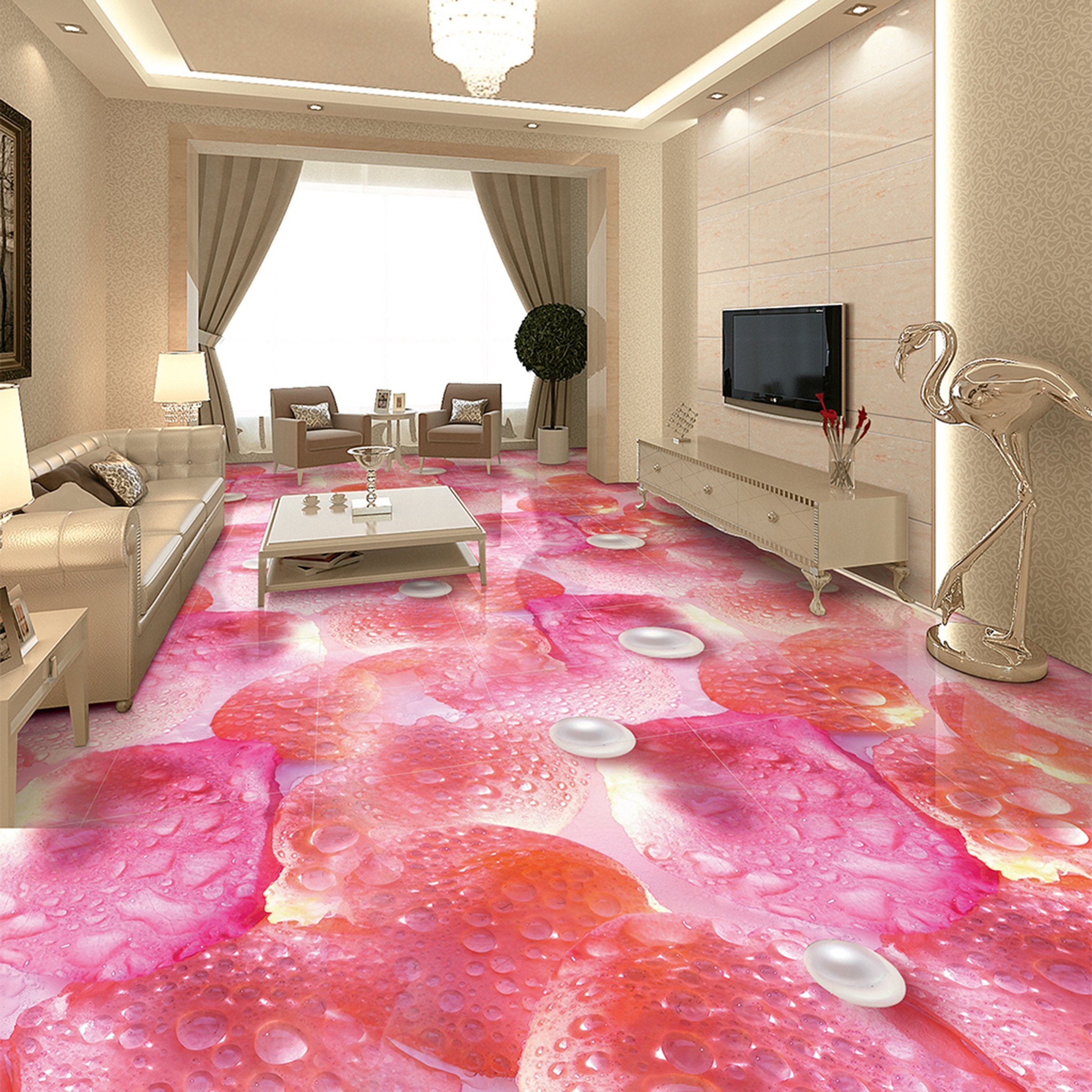 3D Pink Petal Pearl WG380 Floor Mural Wallpaper AJ Wallpaper 2