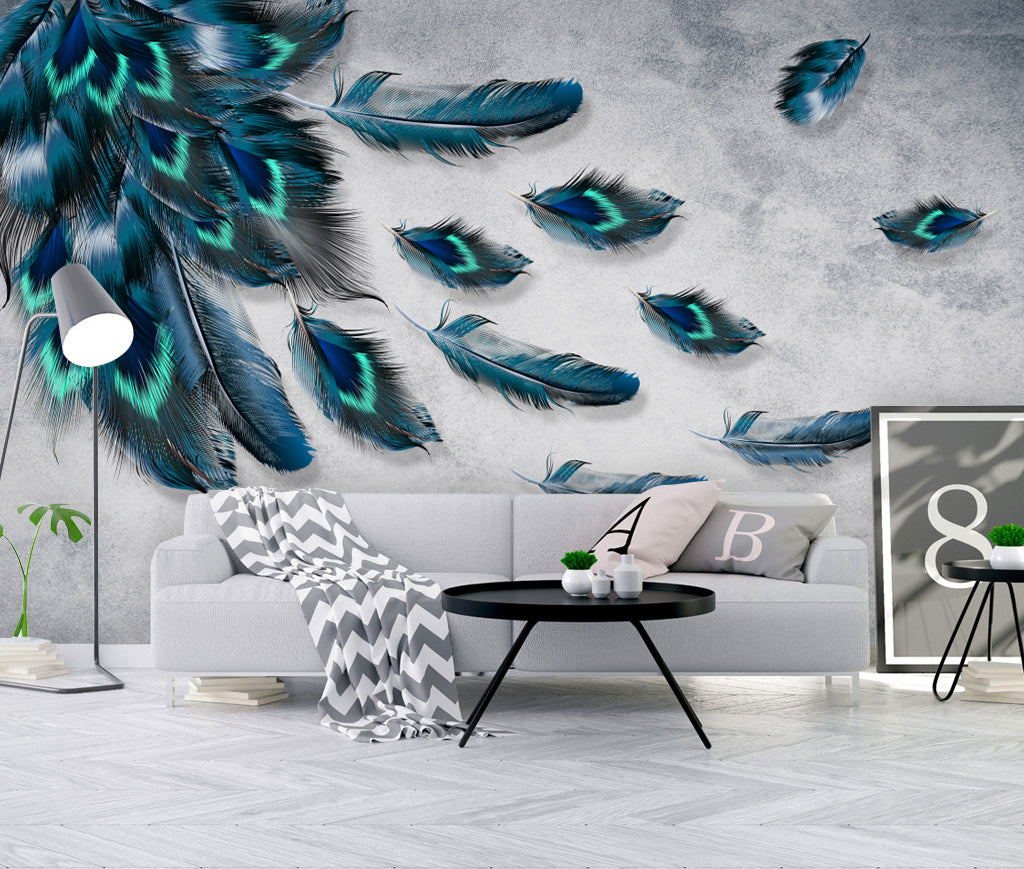 3D Blue Feather WG040 Wall Murals