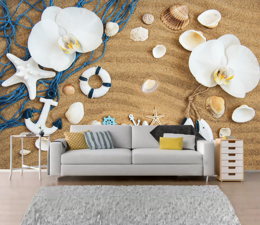 3D Beach Shells WC042 Wall Murals