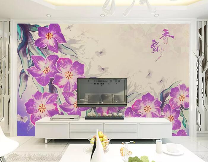 3D Purple Flowers WG07 Wall Murals Wallpaper AJ Wallpaper 2