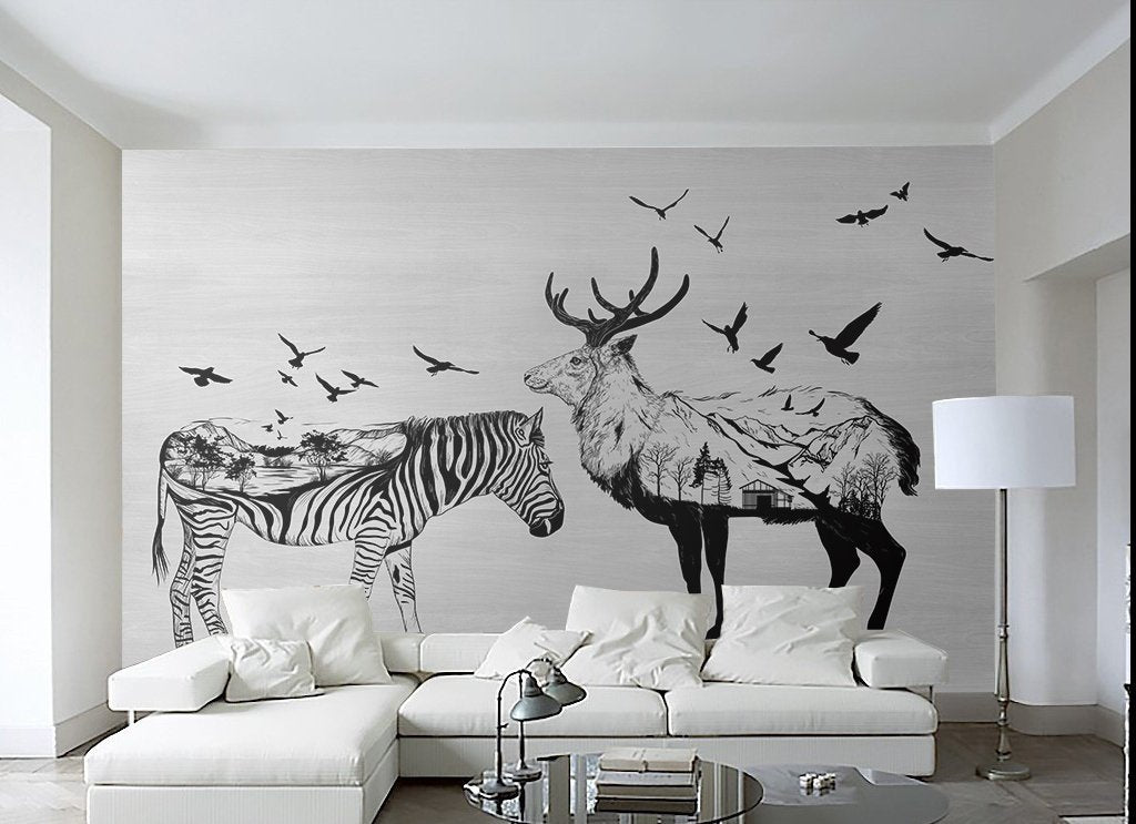 3D Zebra Antelope 357 Wall Murals Wallpaper AJ Wallpaper 2