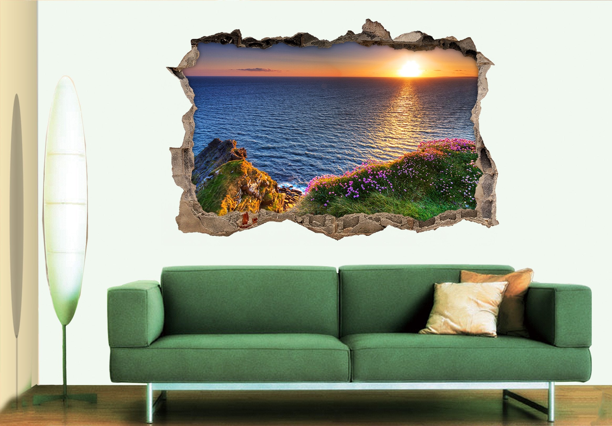 3D Sea Coast Sunset 030 Broken Wall Murals Wallpaper AJ Wallpaper