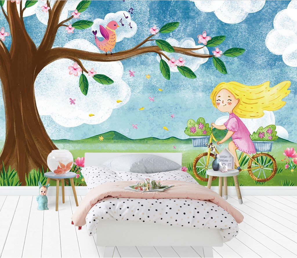 3D Girl Riding A Bicycle 701 Wall Murals Wallpaper AJ Wallpaper 2