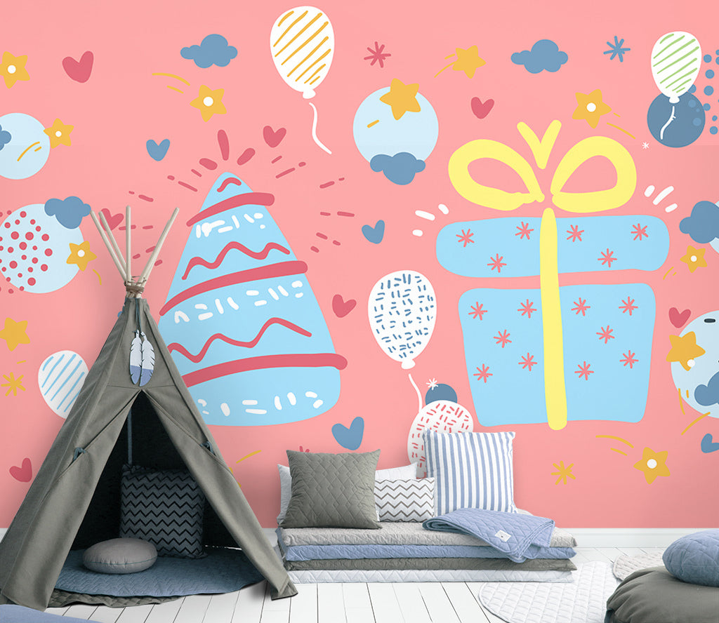 3D Blue Gift Box WC007 Wall Murals