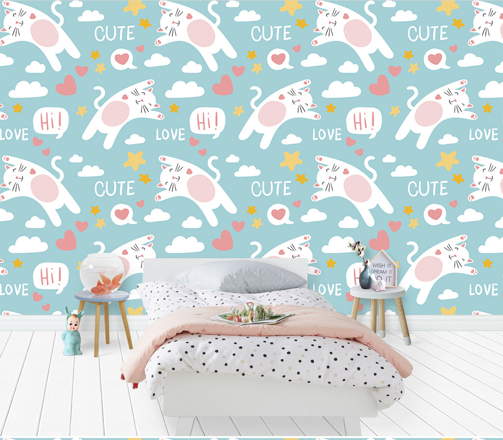 3D White Cat WG427 Wall Murals