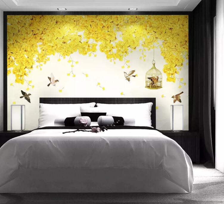 3D Golden Leaves WG23 Wall Murals Wallpaper AJ Wallpaper 2