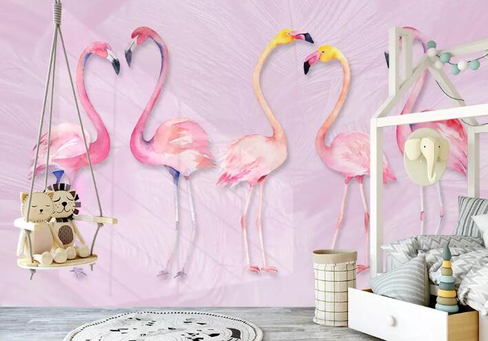 3D Pink Flamingo WG69 Wall Murals Wallpaper AJ Wallpaper 2