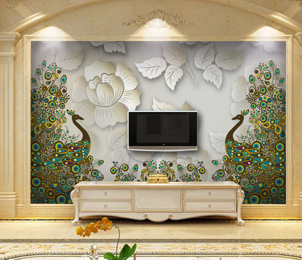 3D Peacock Flower WG051 Wall Murals