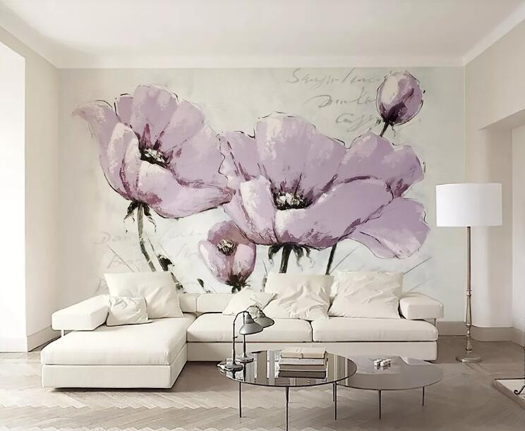 3D Purple Flowers 102 Wall Murals Wallpaper AJ Wallpaper 2