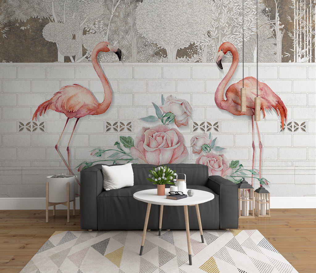 3D Pink Flamingo WC005 Wall Murals