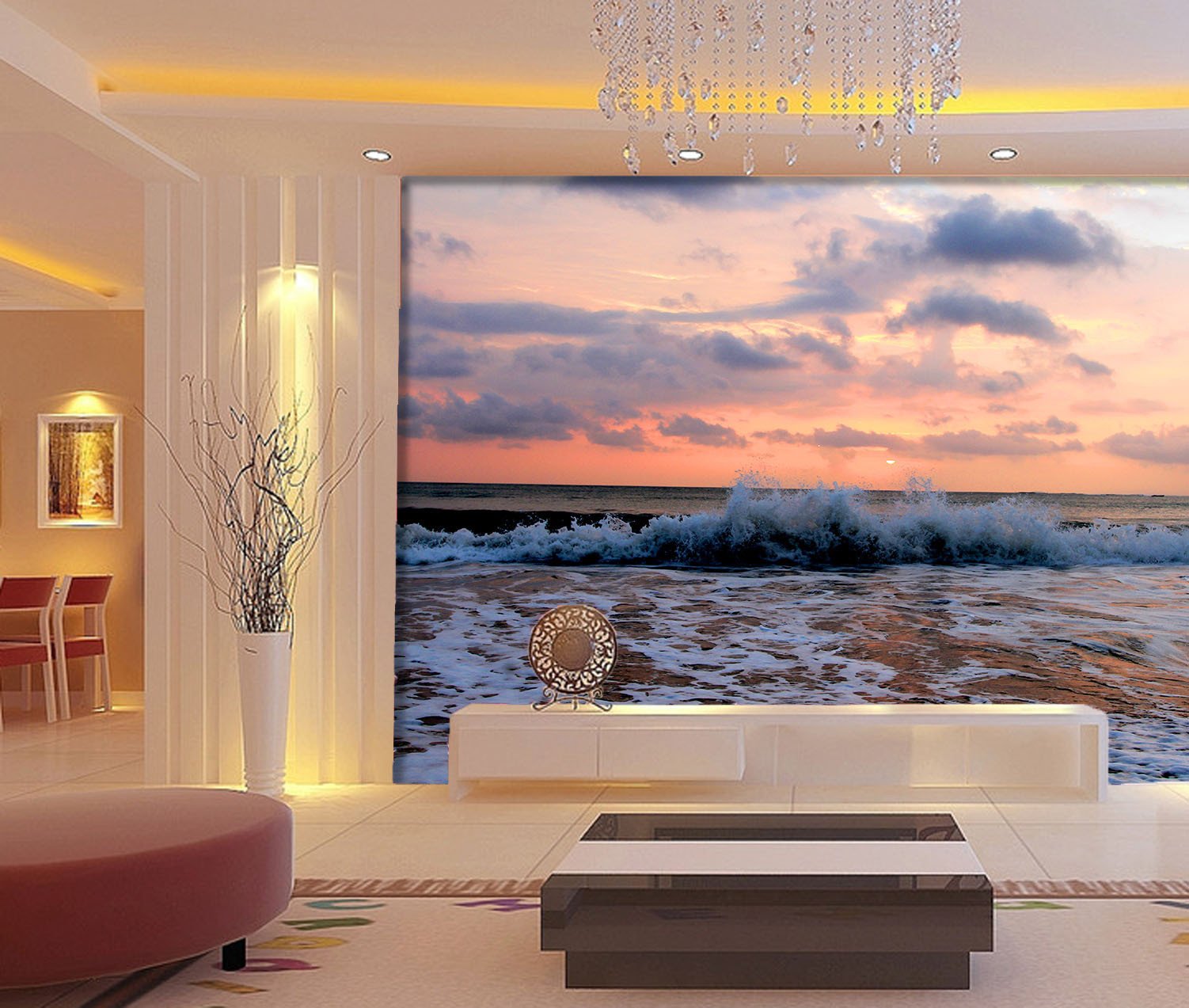 Sunset Sea Waves Wallpaper AJ Wallpaper