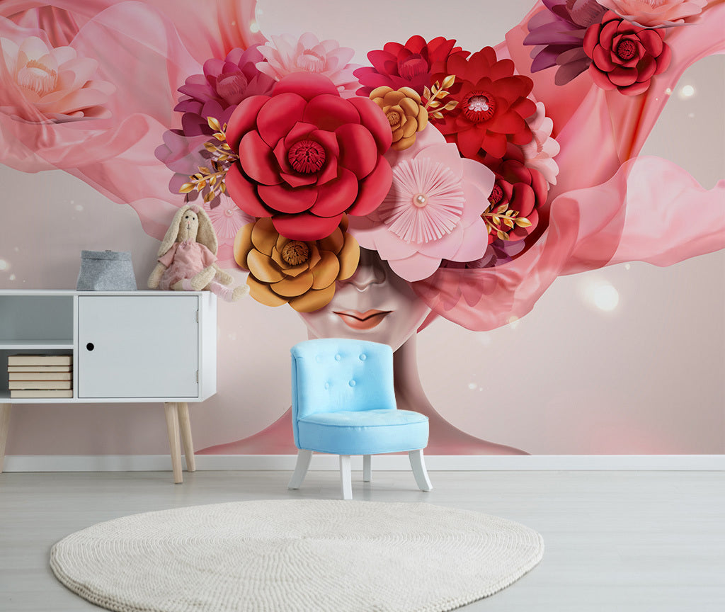 3D Safflower Girl WG388 Wall Murals