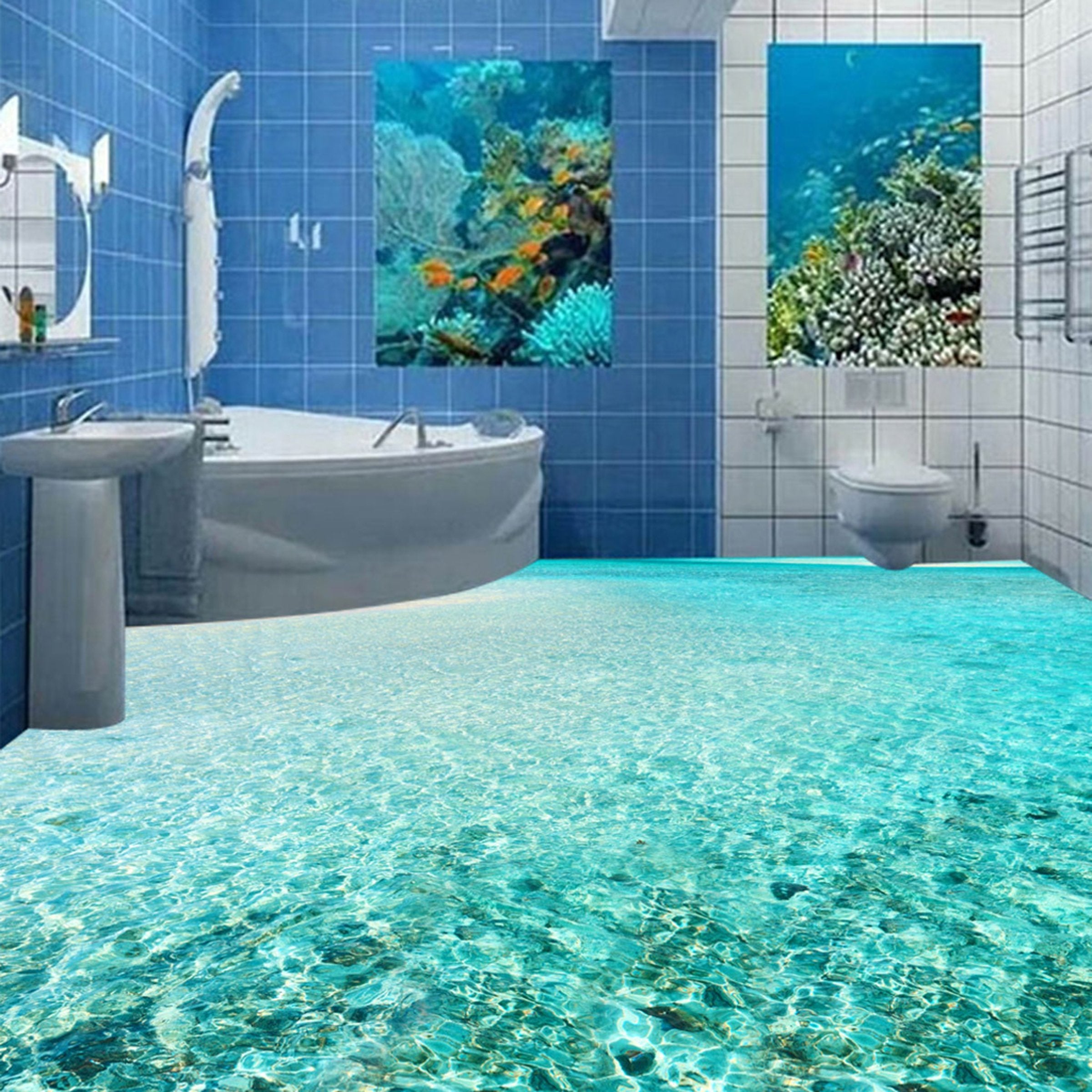 3D Blue Wave WG187 Floor Mural Wallpaper AJ Wallpaper 2