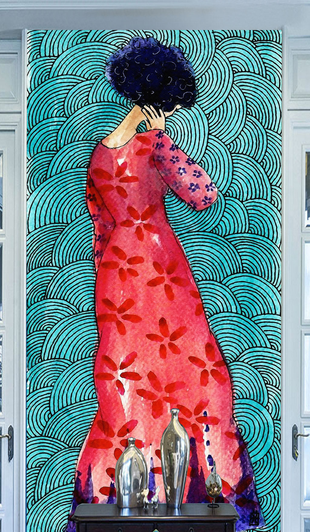 3D Red Cheongsam WG062 Wall Murals