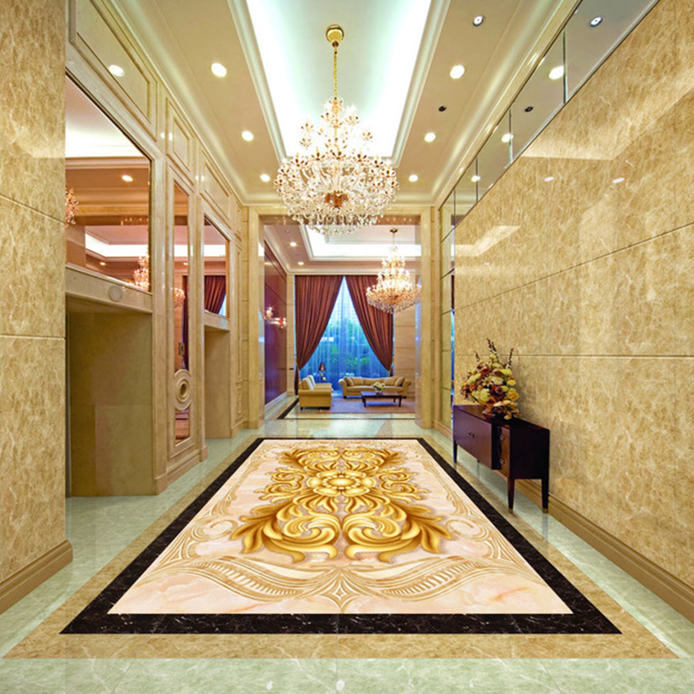 3D Golden Pattern WG260 Floor Mural Wallpaper AJ Wallpaper 2