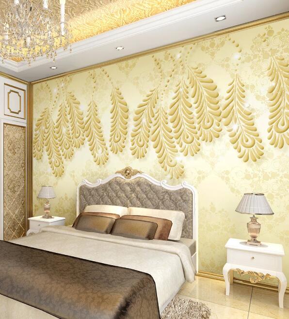 3D Golden Leaves WG81 Wall Murals Wallpaper AJ Wallpaper 2