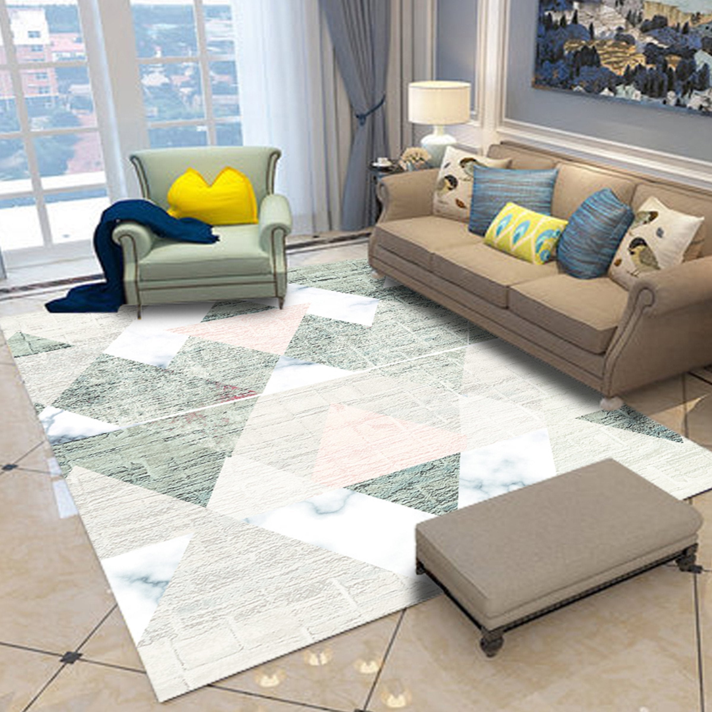 3D Light Green Diamond WG059 Non Slip Rug Mat Mat AJ Creativity Home