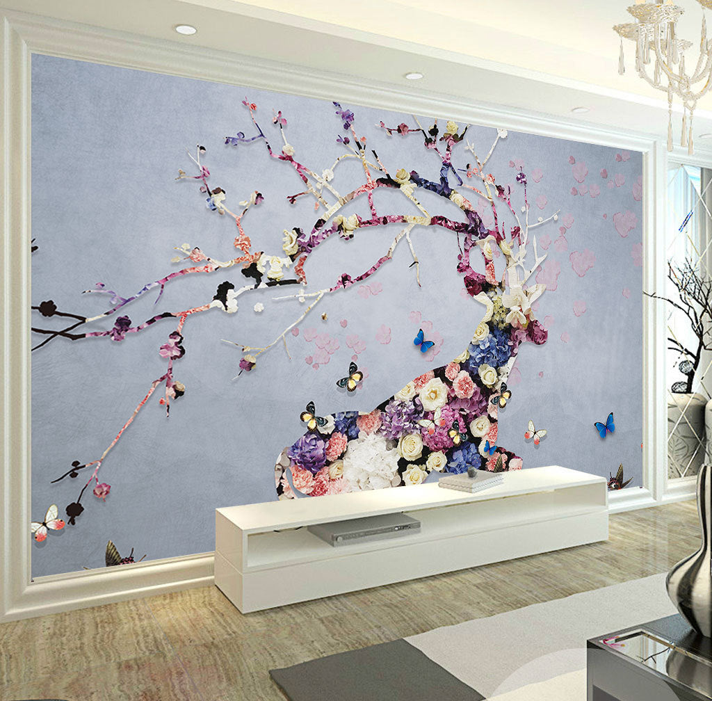 3D Rose Deer WG095 Wall Murals