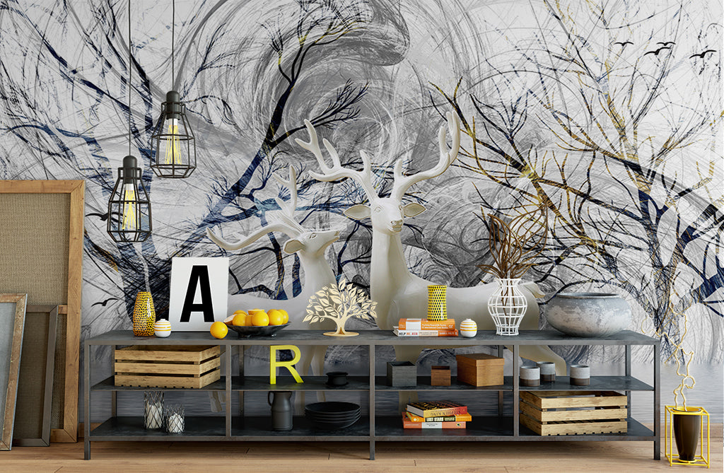 3D White Deer WG304 Wall Murals